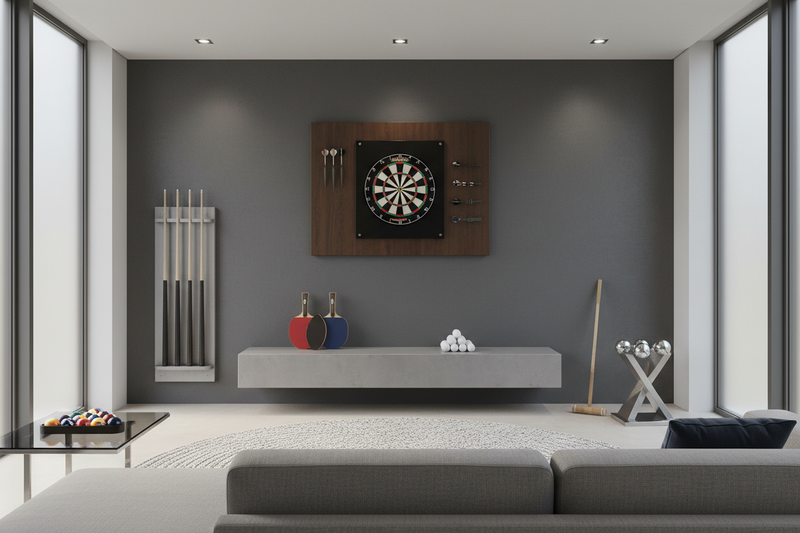 A bright, airy fitness space with a stationary exercise bike, battle ropes, and a yoga mat rolled up beside it. Focus on energy and movement. Neutral tones with hints of blue or red accents. Clean and motivational aesthetic.