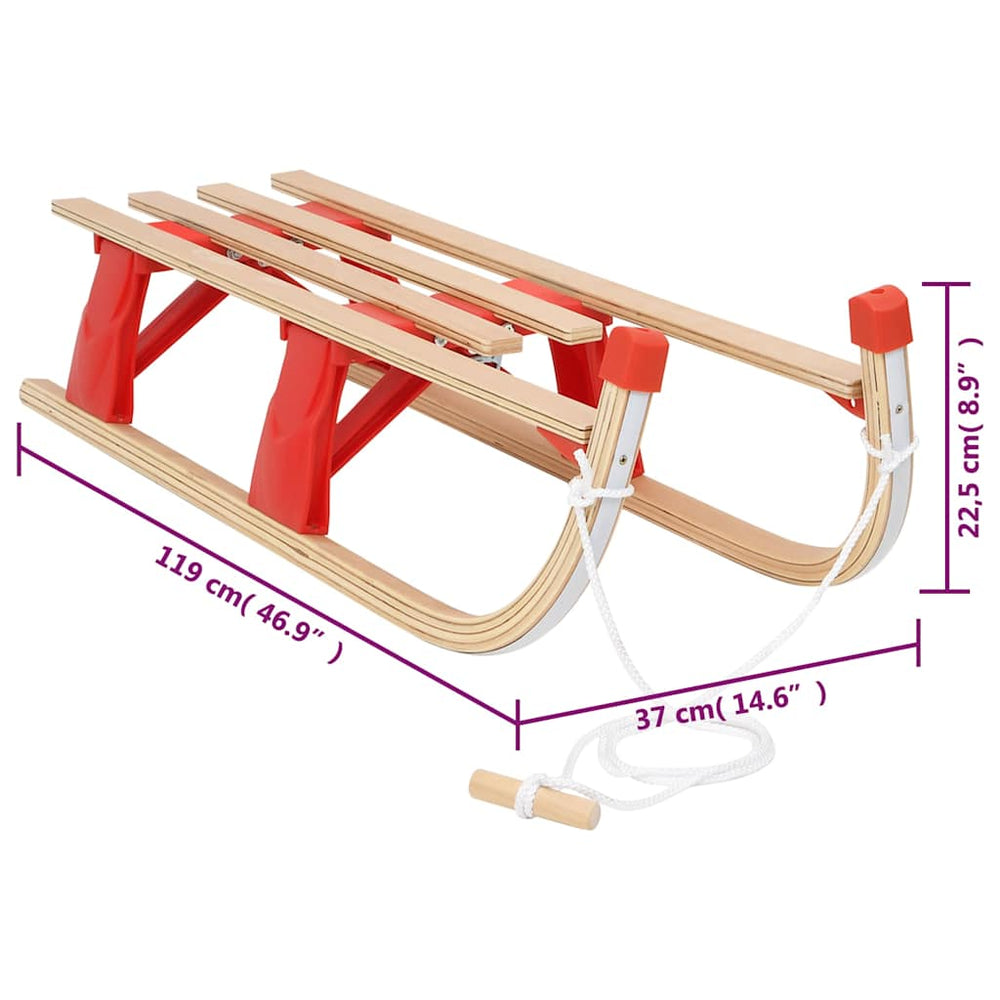 Classic Folding Wooden Snow Sledge with Pull Rope