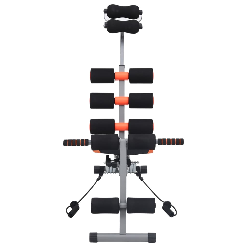 Fitness equipment with black and orange weights on a white background