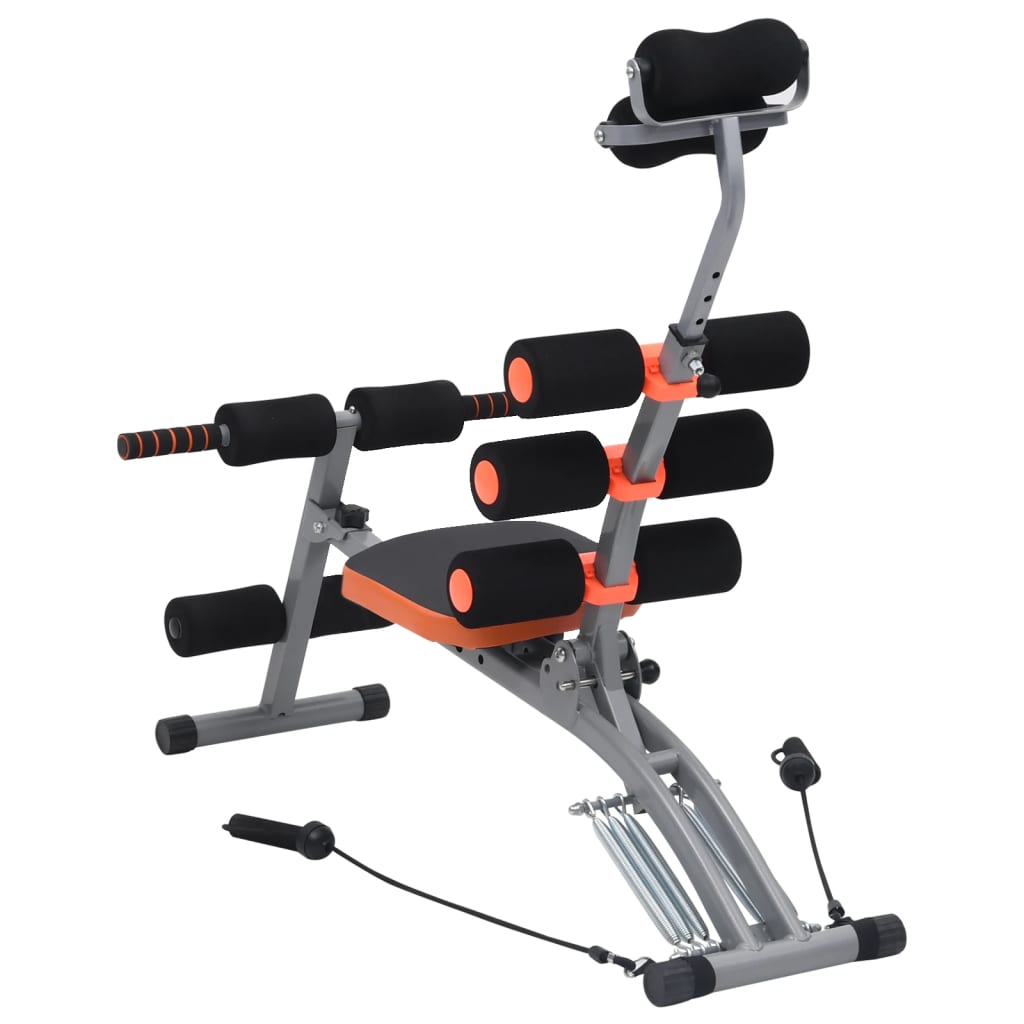 Fitness equipment with black and orange design on a white background