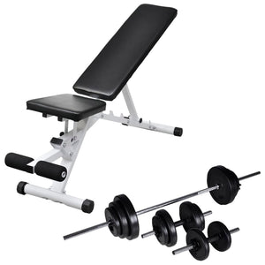 Adjustable Home Strength Bench with Barbell & Dumbbell Weight Set