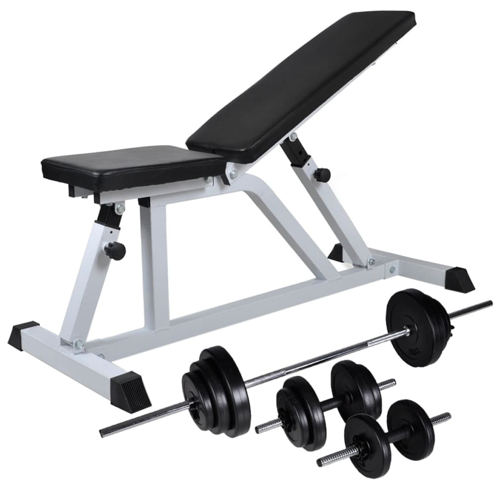 Adjustable Weight Training Bench with 30.5 kg Barbell and Dumbbell Set