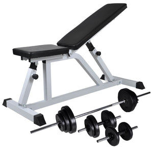 Adjustable Weight Training Bench with 30.5 kg Barbell and Dumbbell Set