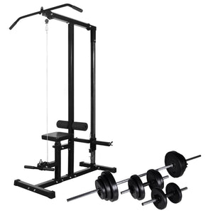 Home Gym Power Tower with Barbell and Dumbbell Weight Set